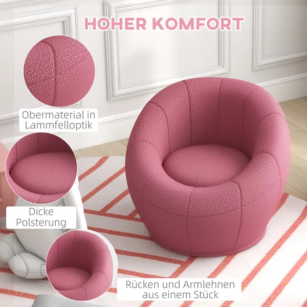 HOMCOM Drejelig Loungestol i Plys, Lyserød polyester, op til 120 kg