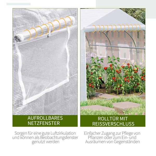 Outsunny foliedrivhus 3,5x3x3m, UV-beskyttelse, tomatdrivhus, netvinduer, vindtæt, til have og altan, metal, hvid