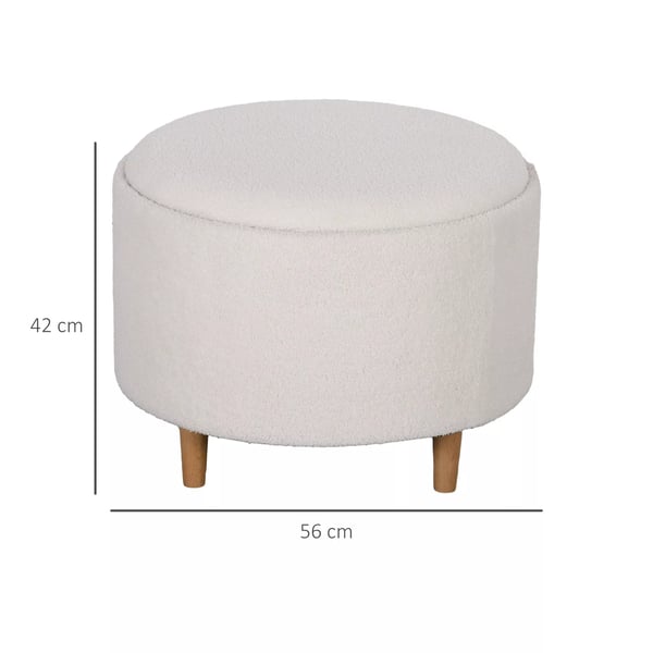HOMCOM Siddestol Ottoman med Opbevaring, Hvid Polyester, Træben, Rund Skammel med Flip-top Låg til Stue, Ø56 x 42 cm