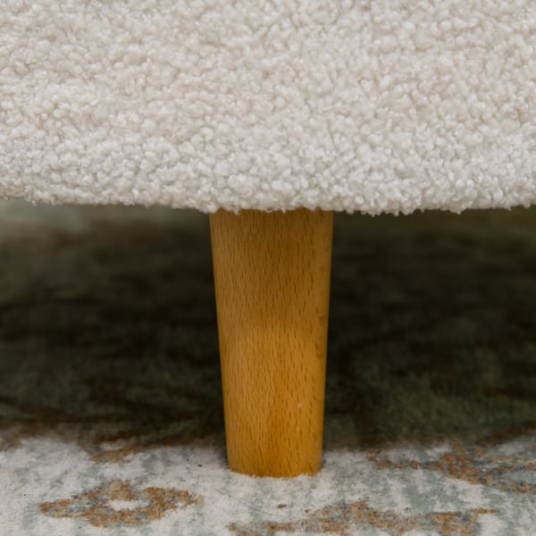 HOMCOM Siddestol Ottoman med Opbevaring, Hvid Polyester, Træben, Rund Skammel med Flip-top Låg til Stue, Ø56 x 42 cm