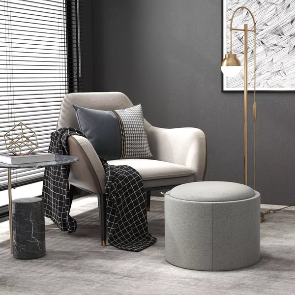 HOMCOM Ottoman Rund Polstret Hoker med Opbevaring - Grå Polyester, Ø56 x 42 cm