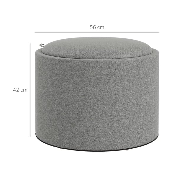 HOMCOM Ottoman Rund Polstret Hoker med Opbevaring - Grå Polyester, Ø56 x 42 cm