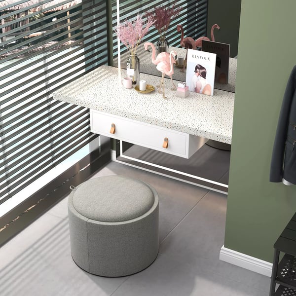 HOMCOM Ottoman Rund Polstret Hoker med Opbevaring - Grå Polyester, Ø56 x 42 cm