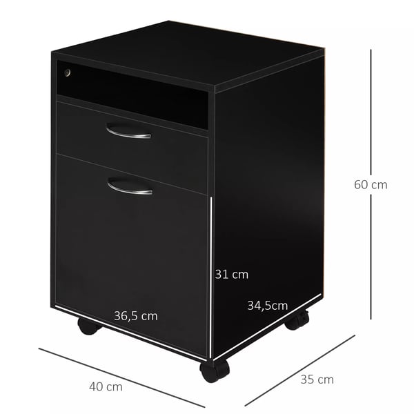 HOMCOM rullecontainer – praktisk arkivskab i sort, 40x35x60 cm, med skuffe til kontor & hjemmekontor