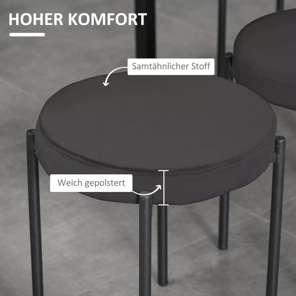 HOMCOM spisebordsstol-sæt med 4 stk., stabelbare barstole med polstret sæde, fløjlsbetræk, sort, 41,5x41,5x46 cm