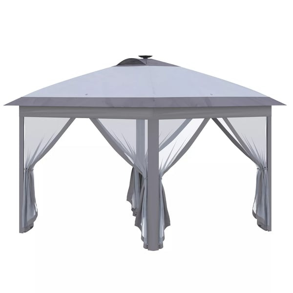 Outsunny Pavillon 3,3x3,3m foldepavillon LED USB Pop-Up mesh-sidevægge solbeskyttelse taske Oxford grå