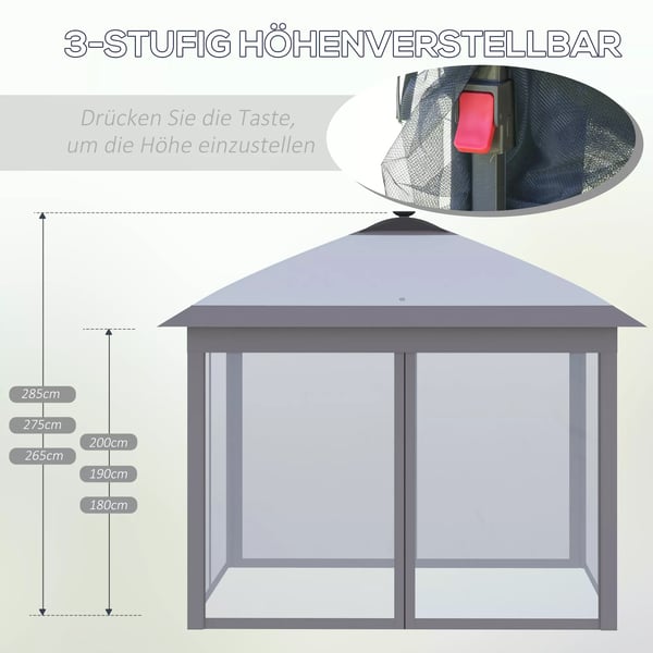Outsunny Pavillon 3,3x3,3m foldepavillon LED USB Pop-Up mesh-sidevægge solbeskyttelse taske Oxford grå