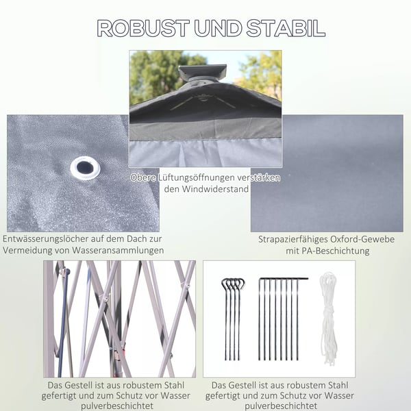 Outsunny Pavillon 3,3x3,3m foldepavillon LED USB Pop-Up mesh-sidevægge solbeskyttelse taske Oxford grå