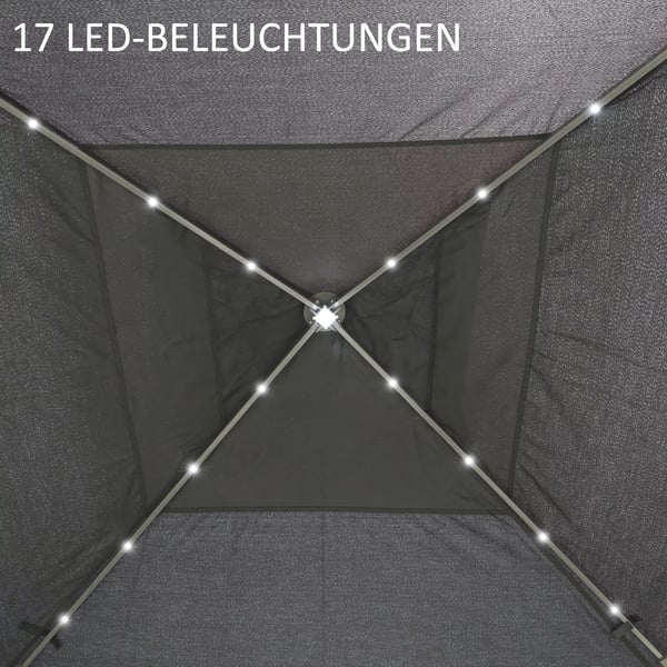 Outsunny Pavillon 3,3x3,3m foldepavillon LED USB Pop-Up mesh-sidevægge solbeskyttelse taske Oxford grå