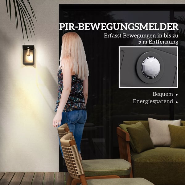 Outsunny Solcellelampe Væglampe Udendørs ABS Sort Justerbar Bevægelsessensor IP44 Varmhvid Lys 160lm