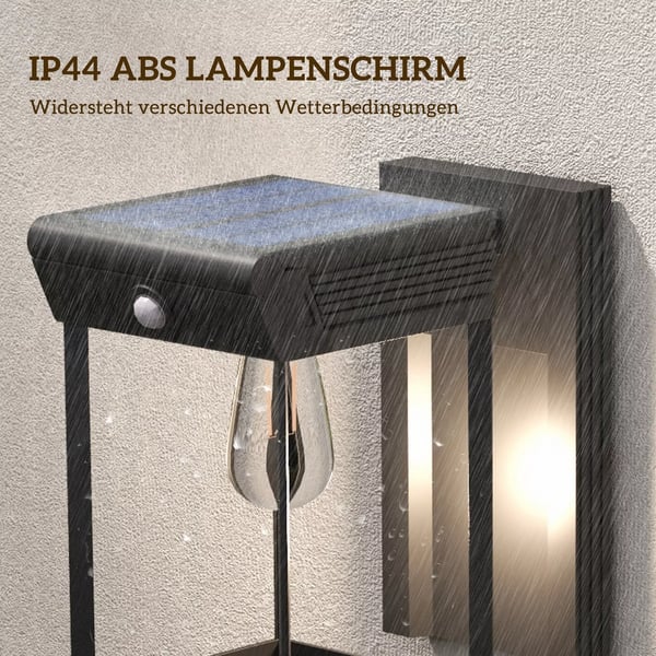 Outsunny Solcellelampe Væglampe Udendørs ABS Sort Justerbar Bevægelsessensor IP44 Varmhvid Lys 160lm