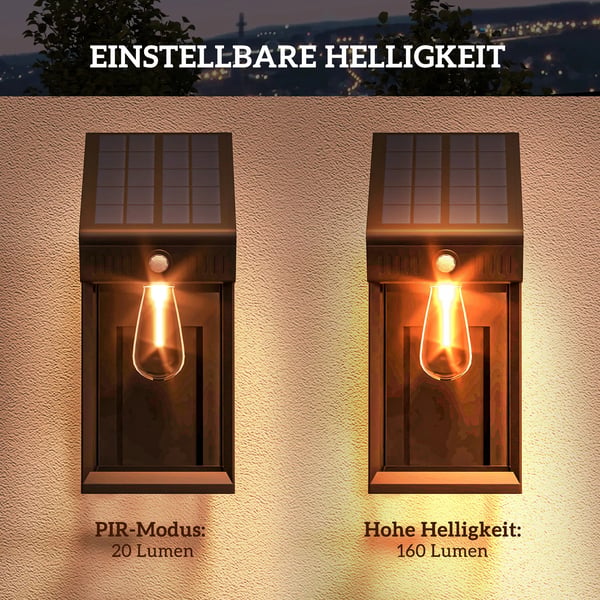 Outsunny Solcellelampe Væglampe Udendørs ABS Sort Justerbar Bevægelsessensor IP44 Varmhvid Lys 160lm