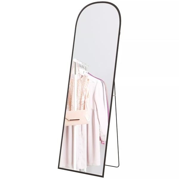 HOMCOM Helkropsspejl Sort - Vægspejl med Stativ, Aluminiumslegering, Hærdet Glas, 161.5 x 50 cm, Alsidigt og Elegant