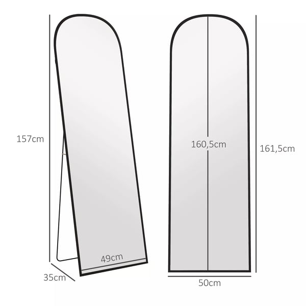 HOMCOM Helkropsspejl Sort - Vægspejl med Stativ, Aluminiumslegering, Hærdet Glas, 161.5 x 50 cm, Alsidigt og Elegant