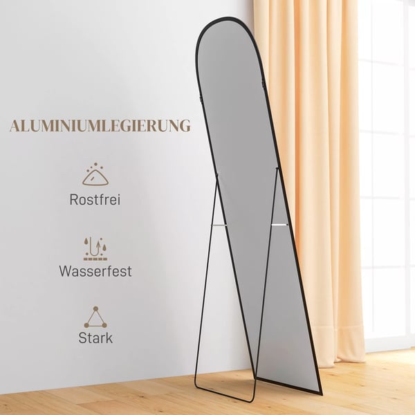 HOMCOM Helkropsspejl Sort - Vægspejl med Stativ, Aluminiumslegering, Hærdet Glas, 161.5 x 50 cm, Alsidigt og Elegant