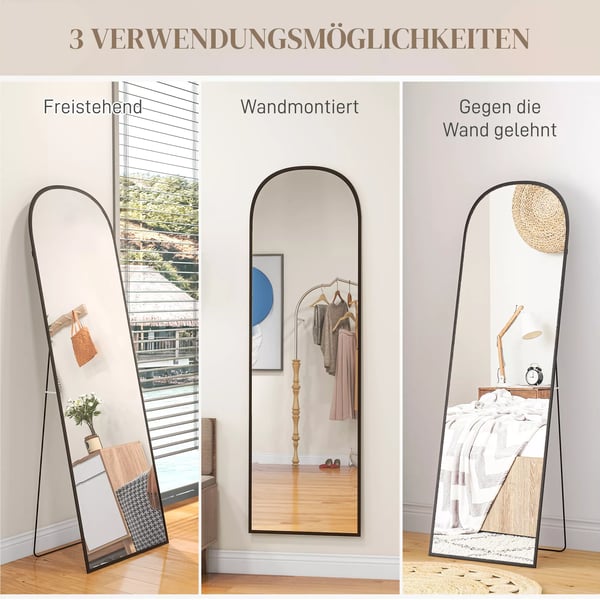 HOMCOM Helkropsspejl Sort - Vægspejl med Stativ, Aluminiumslegering, Hærdet Glas, 161.5 x 50 cm, Alsidigt og Elegant