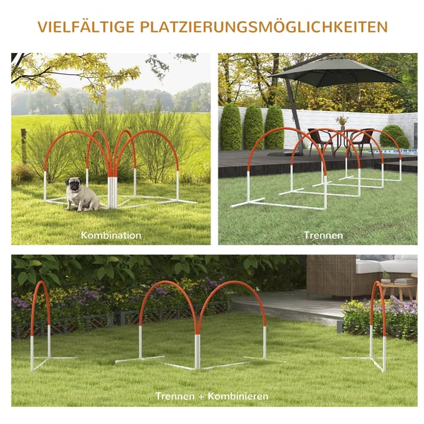 PawHut hunde-agility-sæt, 4-delt hundetræningssæt med slalomstænger, agility-udstyr til hunde med bæretaske i oxford-stof, orange