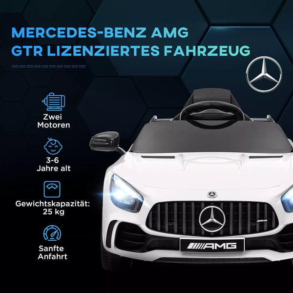 AIYAPLAY Mercedes-Benz AMG GTR Børne Elbil 12V - Hvid Plastik med Fjernbetjening, Musik og Lys