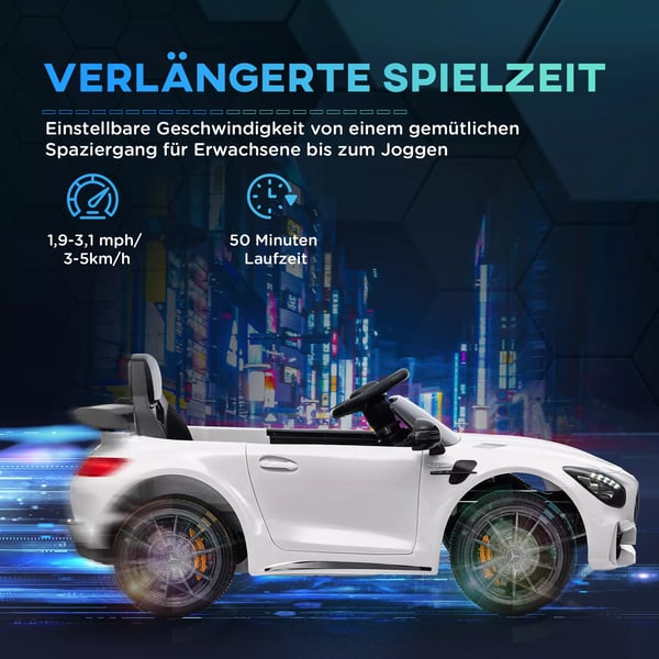 AIYAPLAY Mercedes-Benz AMG GTR Børne Elbil 12V - Hvid Plastik med Fjernbetjening, Musik og Lys