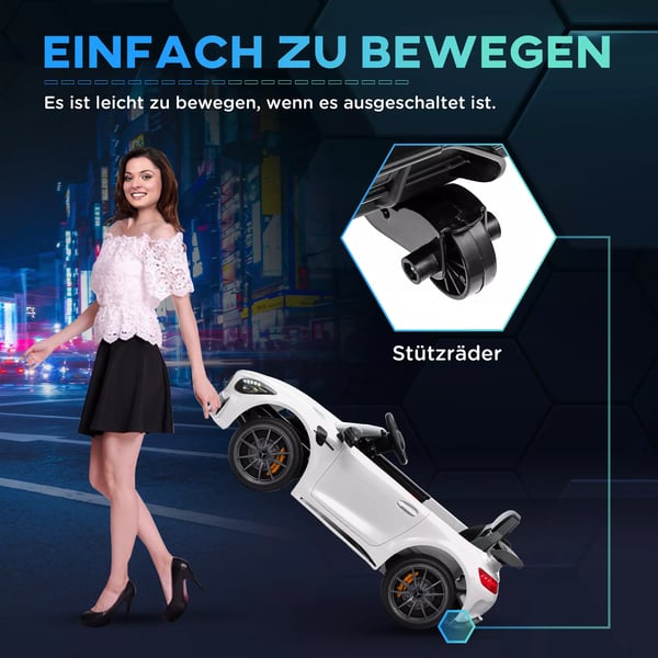 AIYAPLAY Mercedes-Benz AMG GTR Børne Elbil 12V - Hvid Plastik med Fjernbetjening, Musik og Lys