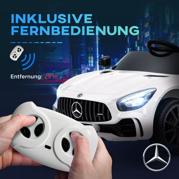 AIYAPLAY Mercedes-Benz AMG GTR Børne Elbil 12V - Hvid Plastik med Fjernbetjening, Musik og Lys