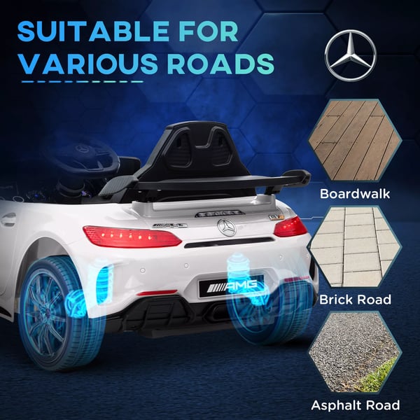 AIYAPLAY Mercedes-Benz AMG GTR Børne Elbil 12V - Hvid Plastik med Fjernbetjening, Musik og Lys