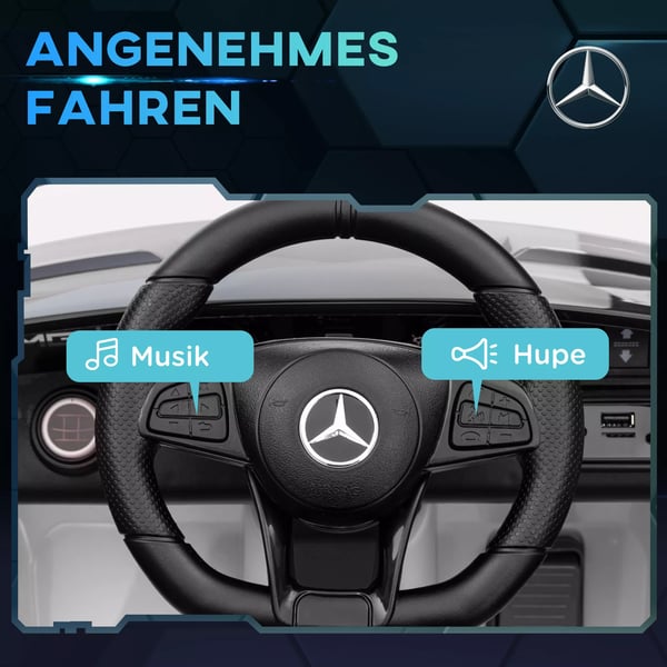 AIYAPLAY Mercedes-Benz AMG GTR Børne Elbil 12V - Hvid Plastik med Fjernbetjening, Musik og Lys
