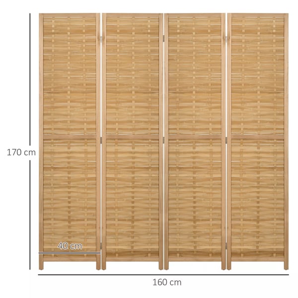HOMCOM 4-delt Rumdeler i Bambus, 160x170 cm - Foldbar Privatlivsskærm i Naturlig Farve til Stue og Soveværelse