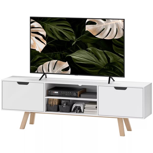 HOMCOM TV-bänk vit 150x39x50 cm med 2 skåp och 2 hyllplan, för TV upp till 65 tum, spånplatta/MDF