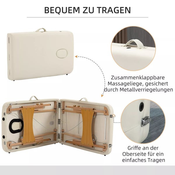 HOMCOM Massagebriks - Sammenklappelig, Hjdejusterbar, Creme Kunstlder med nakkesttte til Spa/Salon