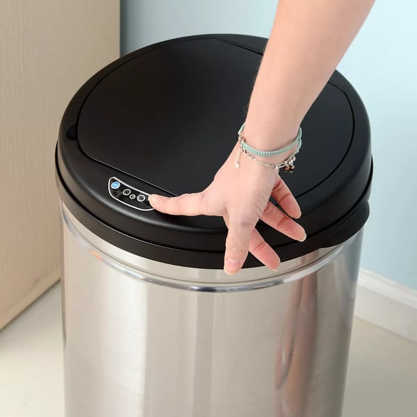 HOMCOM Automatisk sensor-skraldespand, affaldsspand med IR-sensor, rund, 30L, valgfri inderspand, rustfrit stål