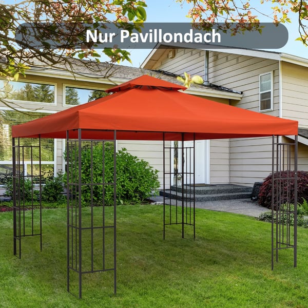 Outsunny erstatningstag, pavillontag til metalpavillon, havepavillon, 3x3m, rustrød, polyester