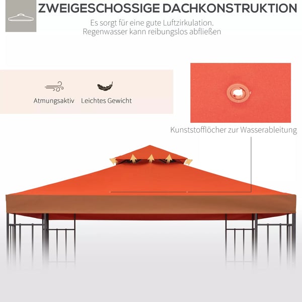 Outsunny erstatningstag, pavillontag til metalpavillon, havepavillon, 3x3m, rustrød, polyester