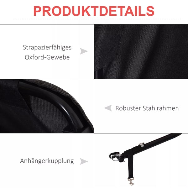 Cykelanhænger til transport - Stål/Oxford - Rød/Sort - Max 40 kg