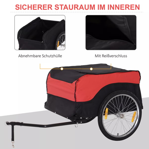 Cykelanhænger til transport - Stål/Oxford - Rød/Sort - Max 40 kg