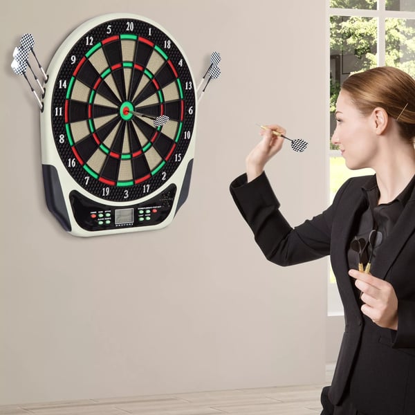 Elektronisk Dartskive Dart-sæt med LCD-display, 6 pile, 24 dartspidser, 18 spil og 159 træffer-muligheder til 8 spillere, flerfarvet