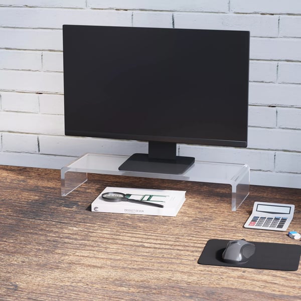 Gennemsigtig Monitorstander i Akrylglas - Ergonomisk Skærmstativ til Computer/Bærbar - 53x19x9 cm