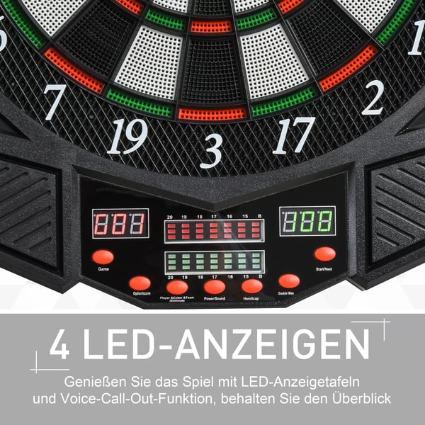 HOMCOM Elektronisk dartskive med døre, inkl. 4 LED-displays, 216 spil, 12 pile, til op til 8 spillere, ABS + PP, 49 x 54,6 x 5,5 cm