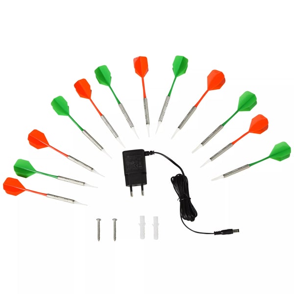 HOMCOM Elektronisk dartskive med døre, inkl. 4 LED-displays, 216 spil, 12 pile, til op til 8 spillere, ABS + PP, 49 x 54,6 x 5,5 cm