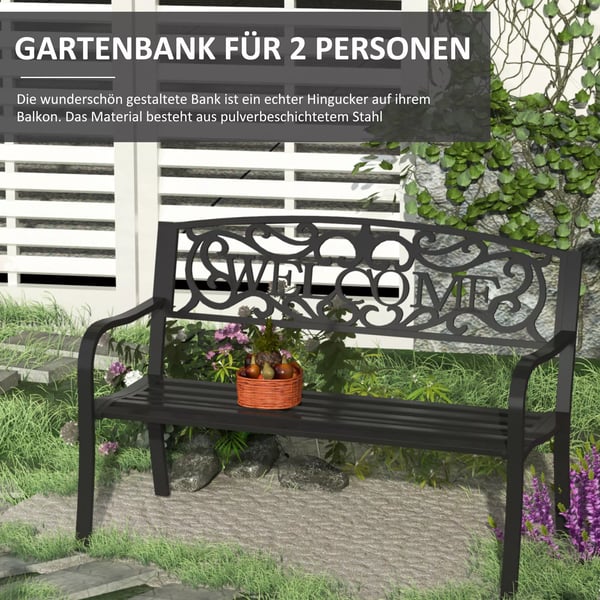 Outsunny puutarhapenkki, 2 istuttava, metallinen puutarhapenkki
