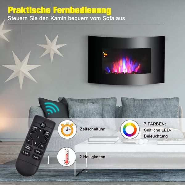 sähkötakka takka takka liesi sähköinen 2 tehotasoa säädettävissä 900/1800 W LED 65 x 11,4 x 52 cm ruostumaton teräs musta
