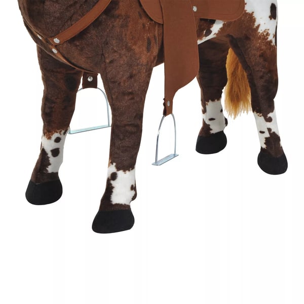 HOMCOM Ridehest legetøjshest til børn med lyd stående plysdyr metal brun+hvid 85x28x60cm