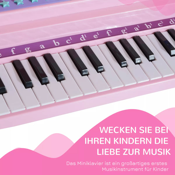 Lasten Mini Piano Vaaleanpunainen Jakkaralla ja Mikrofonilla - 37 Näppäintä, Musiikkiominaisuudet, LED Valot - Täydellinen Lahja 3-6-vuotiaille