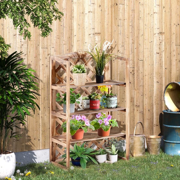 Outsunny Blomsterstativ i grantræ, 3 etager, natur, 75x38x120cm