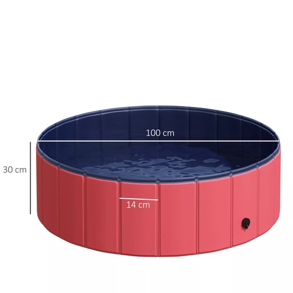 PawHut hundepool, soppebassin til hunde, swimmingpool i PVC+træ, rød, Ø100xH30 cm, sommerforfriskning