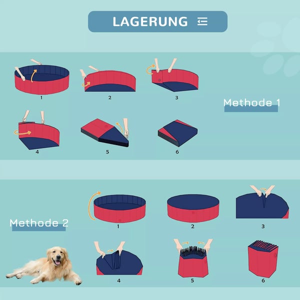 PawHut hundepool, soppebassin til hunde, swimmingpool i PVC+træ, rød, Ø100xH30 cm, sommerforfriskning