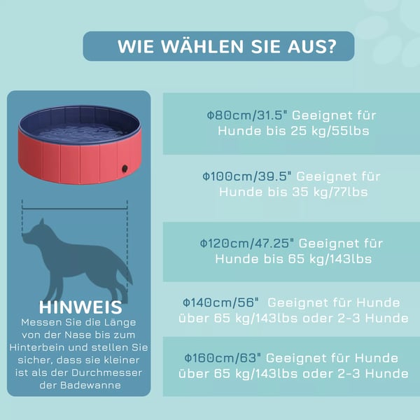 PawHut hundepool, soppebassin til hunde, swimmingpool i PVC+træ, rød, Ø100xH30 cm, sommerforfriskning
