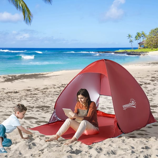 Outsunny automaattinen rantateltta, pop-up, polyesteri, punainen, 200x150x119cm