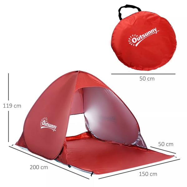 Outsunny automaattinen rantateltta, pop-up, polyesteri, punainen, 200x150x119cm