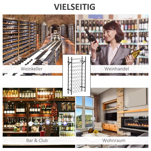 HOMCOM Vinstativ i Sort Metal til 60 Flasker, Vægmonterbart, Robust og Pladsbesparende